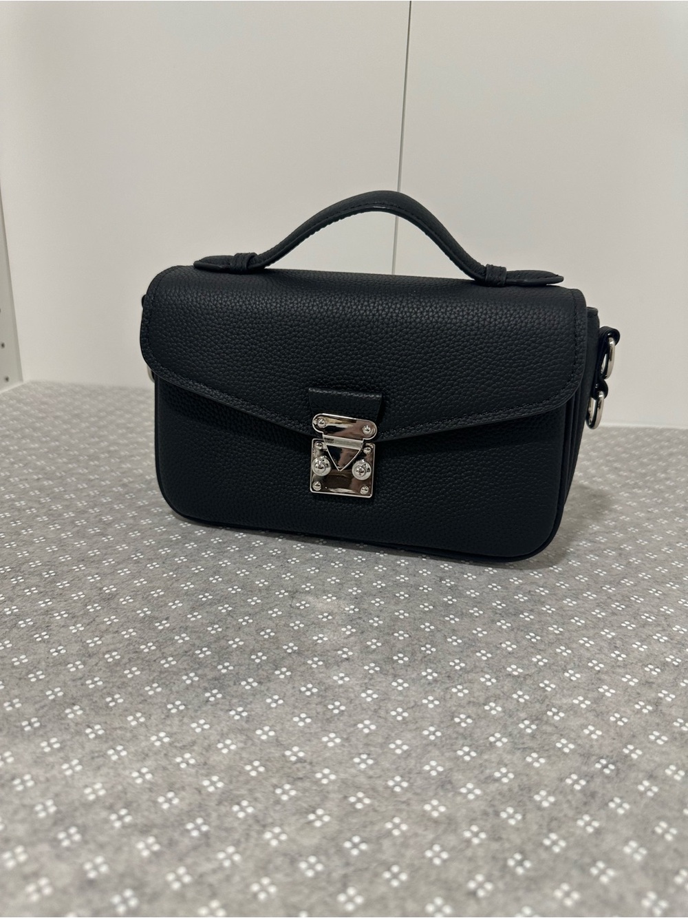 Leather Black Structured Top-Handle Women's Crossbody Bag